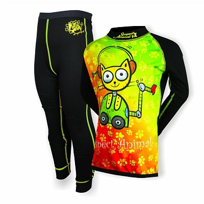 Set dětského funkčního prádla SUSPECT ANIMAL BAMBOO HEAVY ROBOKOČKA černý 140