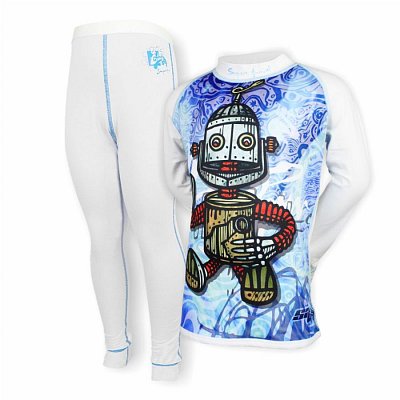 Set dětského funkčního prádla SUSPECT ANIMAL BAMBOO HEAVY ROBOT bílý 140